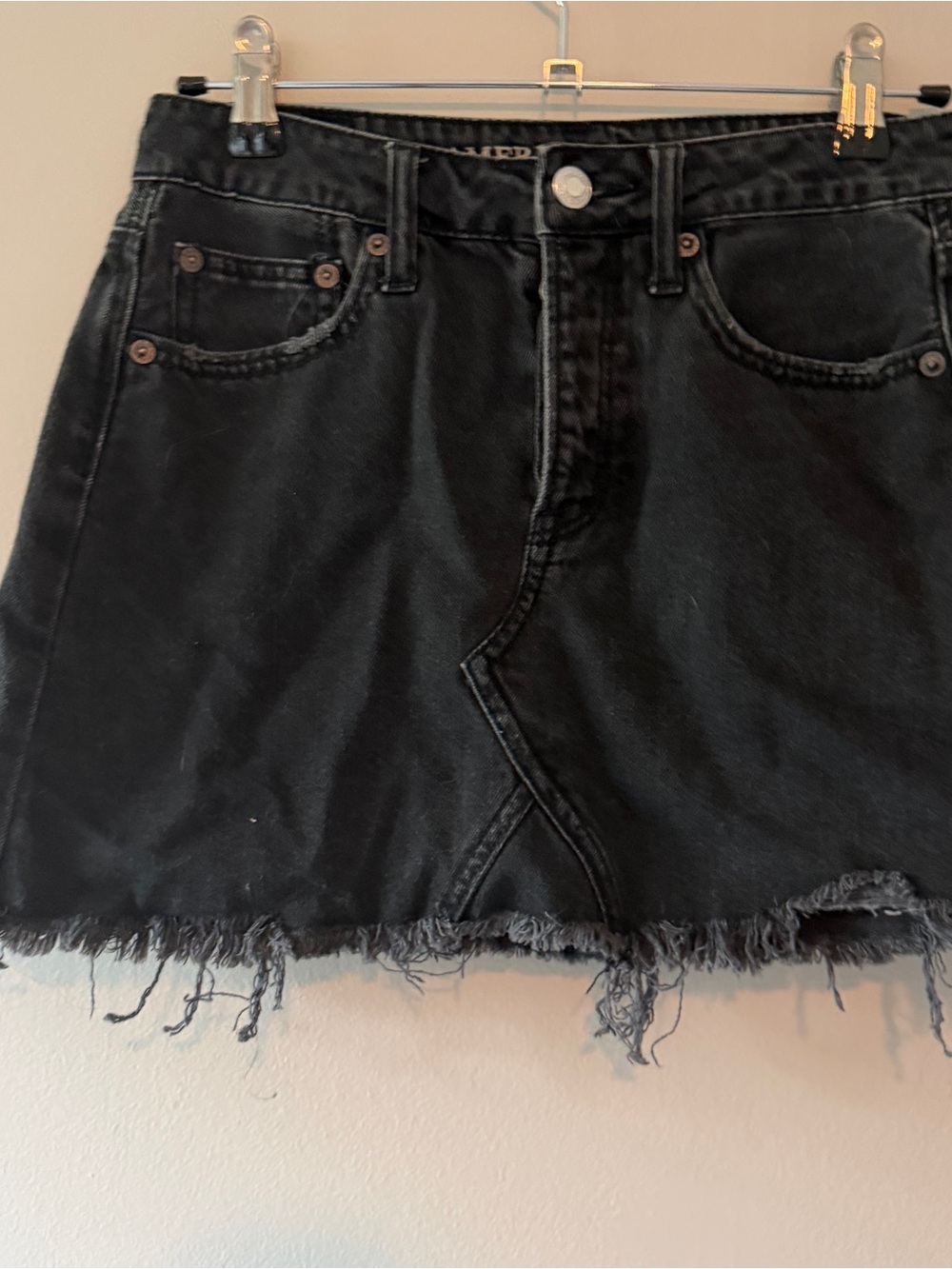 American Eagle Outfitters Black Frayed Hem Denim Mini Skirt